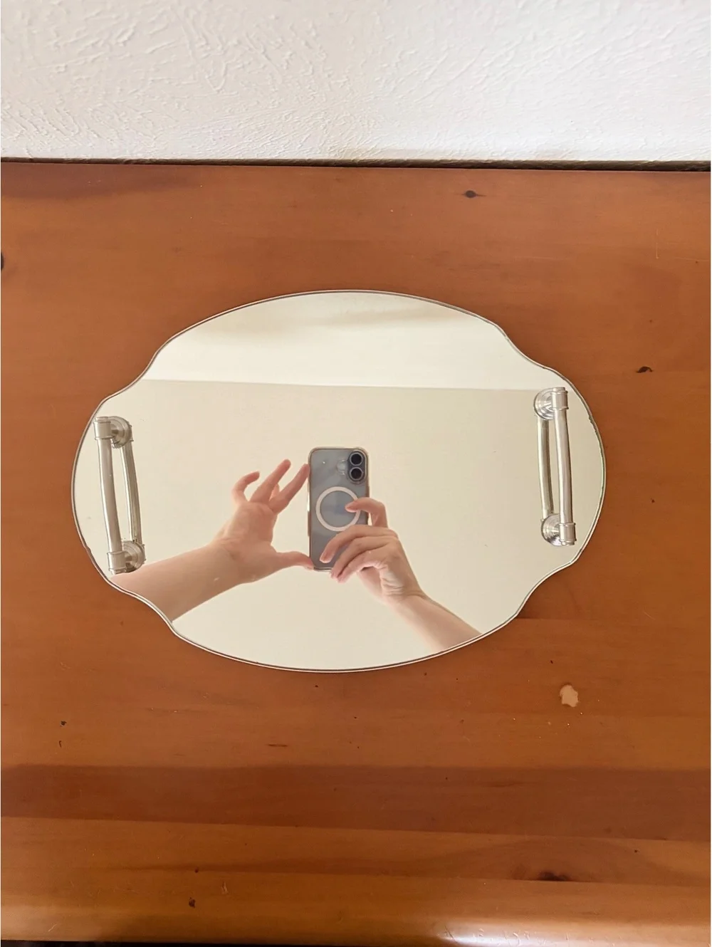 Mirror Tray with Silver Handles Vintage Style